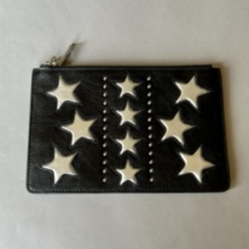 Rebecca Minkoff Black Leather w/ Silver Stars Studs Wallet Accessories Pouch